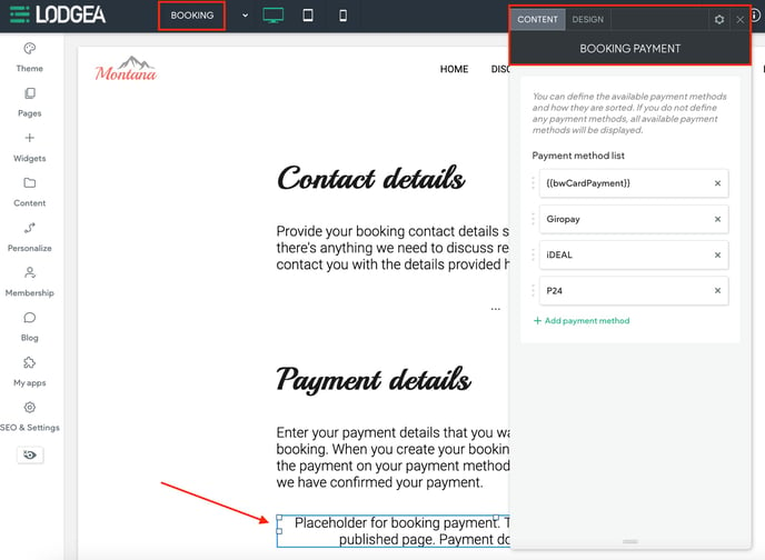 Screenshot Booking Payment Widget